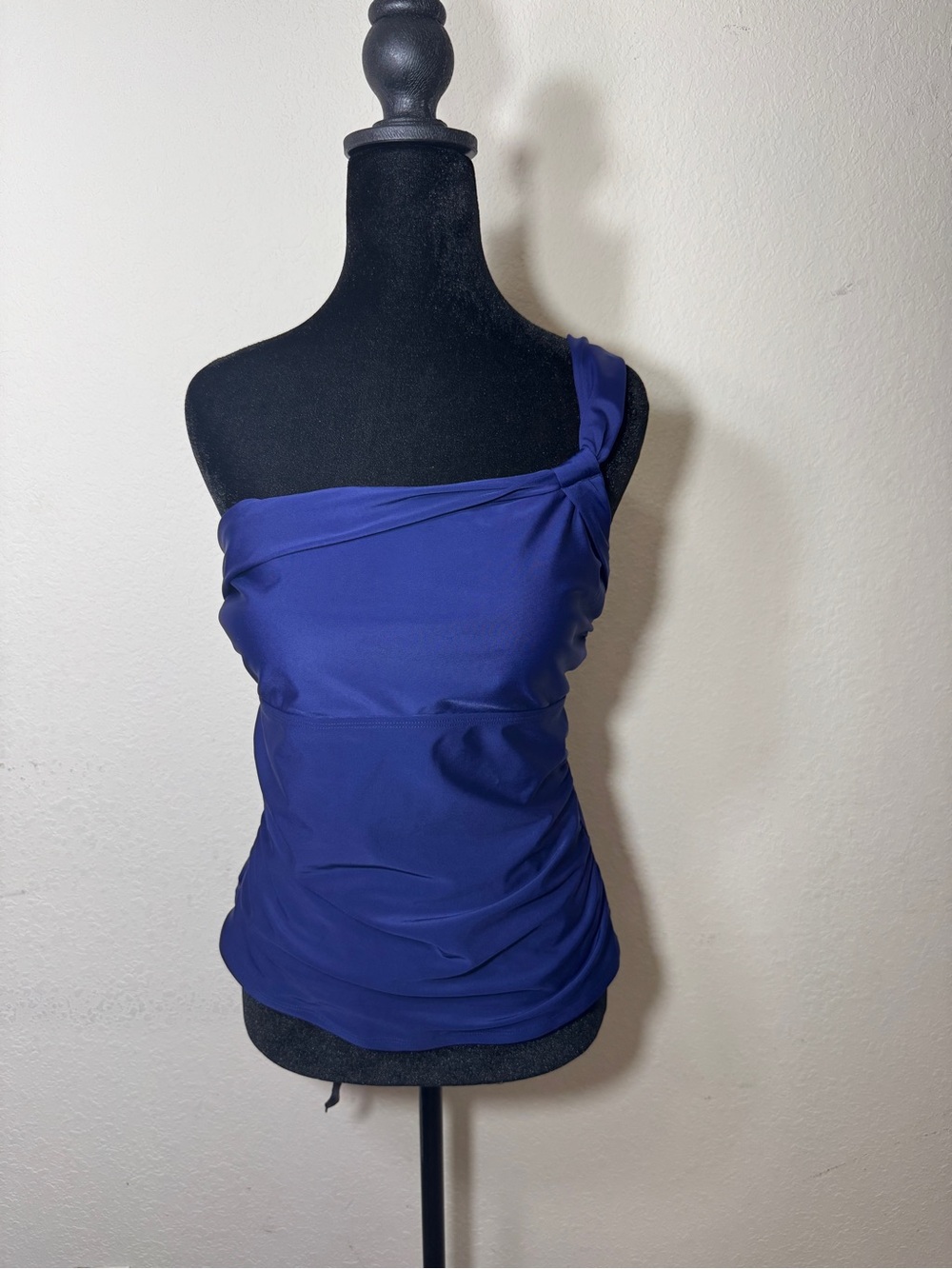 Cupshe Blue Asymmetrical One Shoulder Swim Top Ruched Modest Tankini Style L